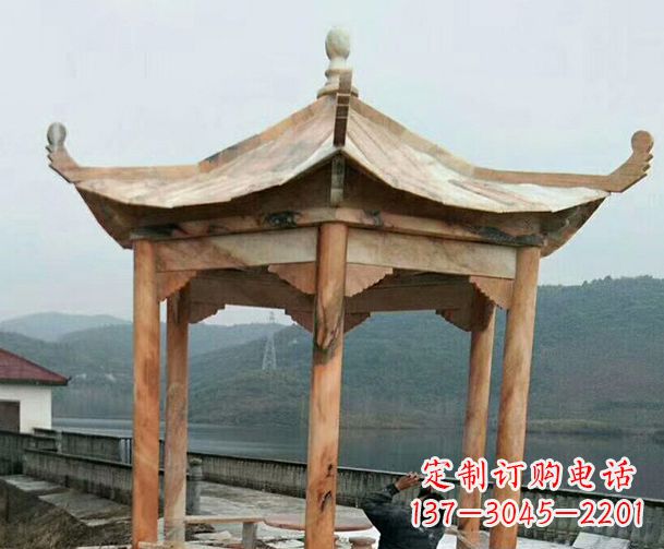 安阳园林晚霞红单层石凉亭景观石雕