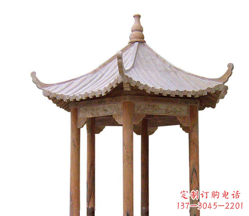 安阳园林晚霞红六角石凉亭景观石雕 (2)