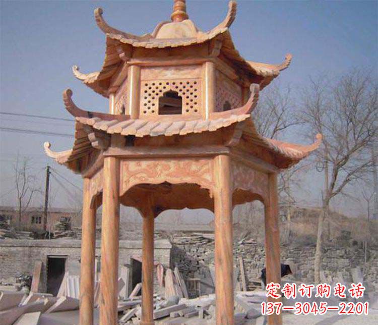 安阳园林晚霞红石凉亭景观石雕