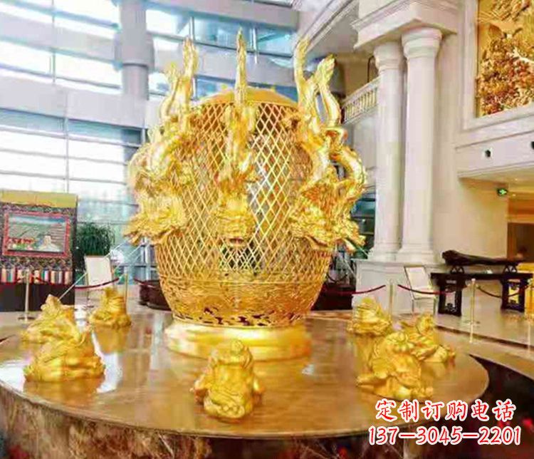 安阳张衡地动仪企业景观雕塑摆件纯铜鎏金古仪器