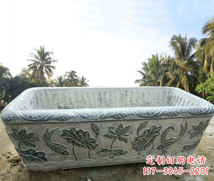 安阳长方形连年有余荷花浮雕石水缸
