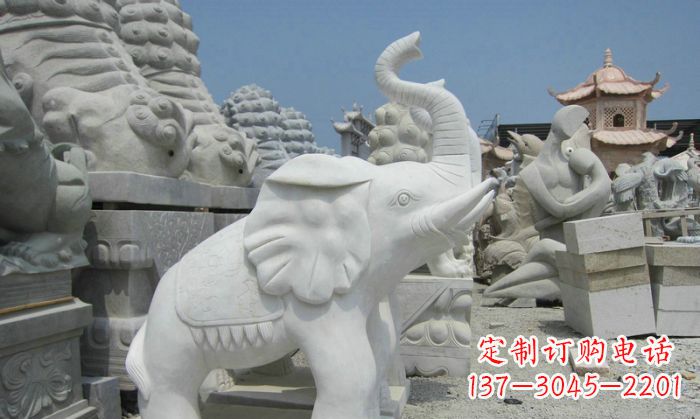 安阳招财动物汉白玉长鼻小象石雕