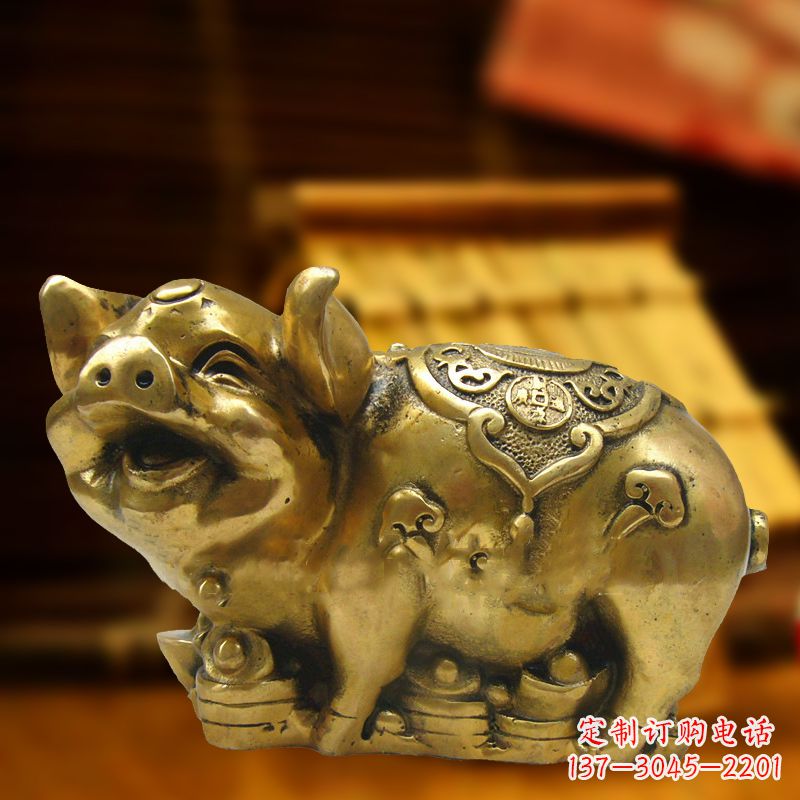 安阳招财金猪铜雕-风水生肖动物雕塑企业商场美陈摆件