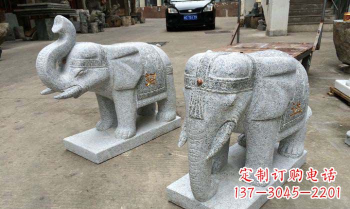 安阳招财进宝芝麻灰大象石雕 (2)