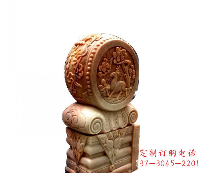 安阳招财石门墩晚霞红抱鼓石
