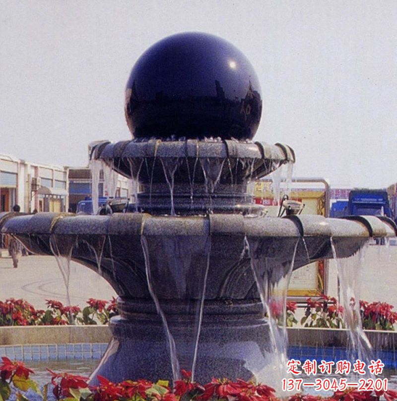 安阳中国黑双层风水球喷泉石雕