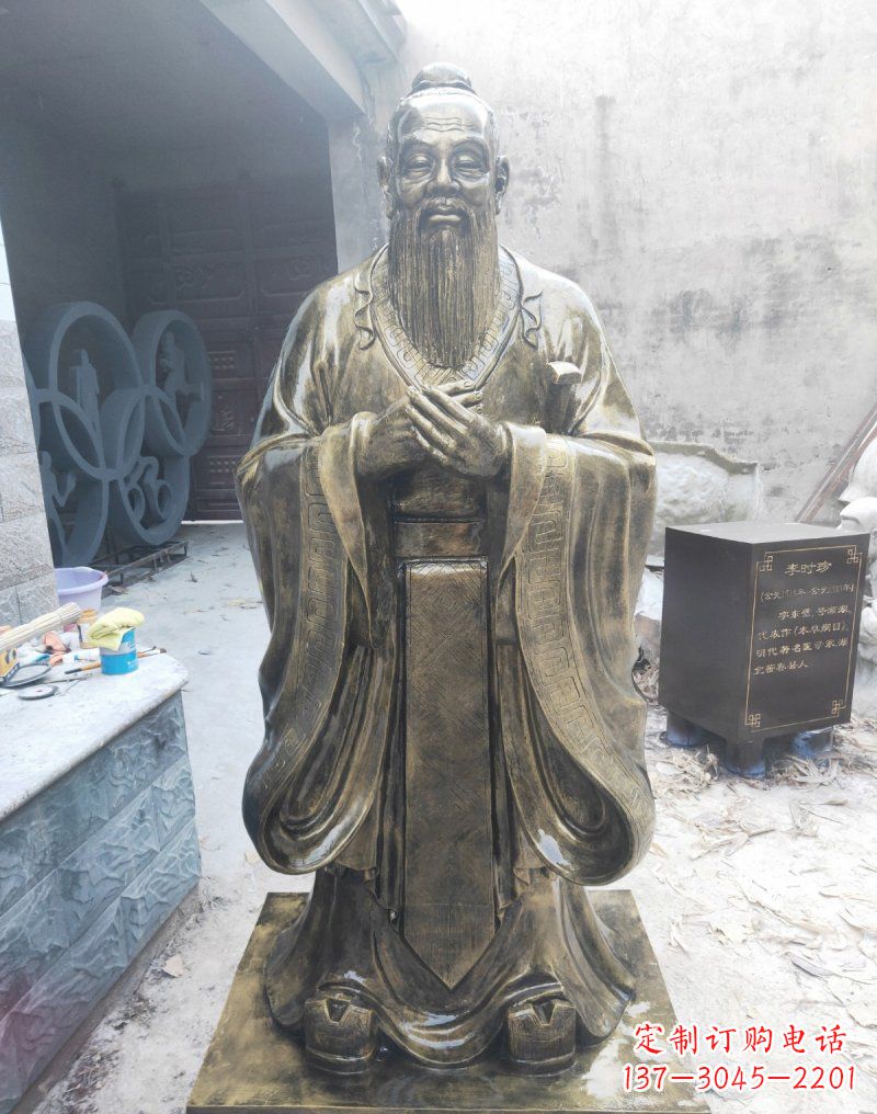 安阳铸铜古代名人孔子雕塑
