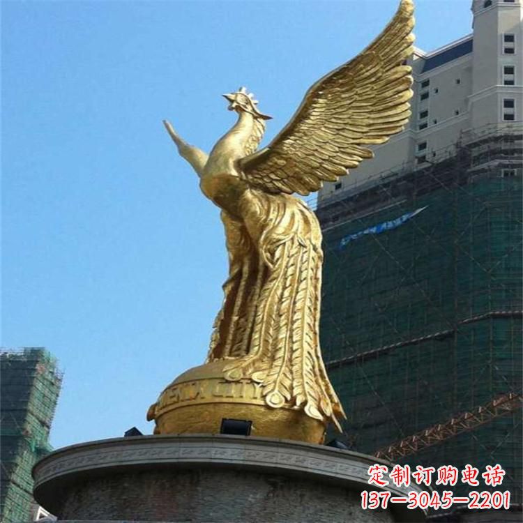 安阳铸铜鎏金凤凰景观雕塑-城市园林