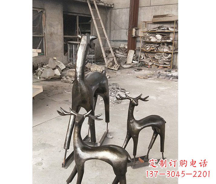 安阳铸铜梅花鹿动物铜雕摆件