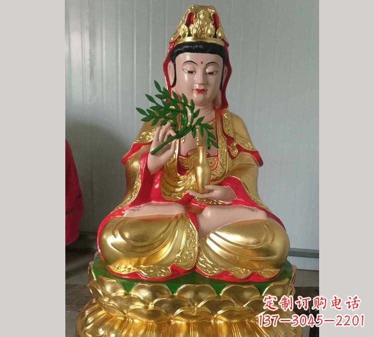 安阳铸铜贴金杨柳观音雕塑