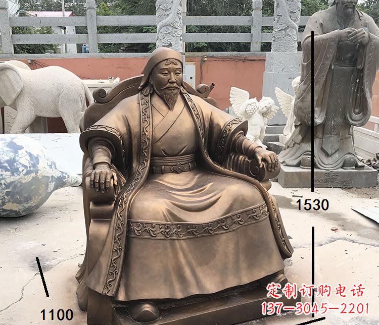 安阳坐式成吉思汗铜雕 (2)