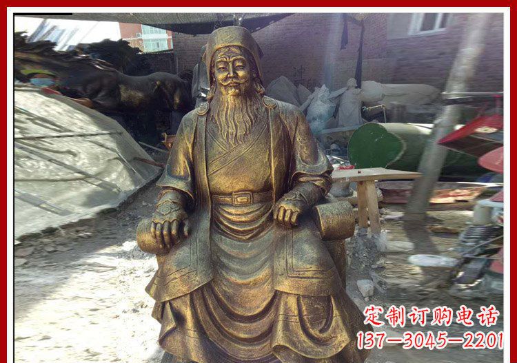 安阳坐式成吉思汗铜雕